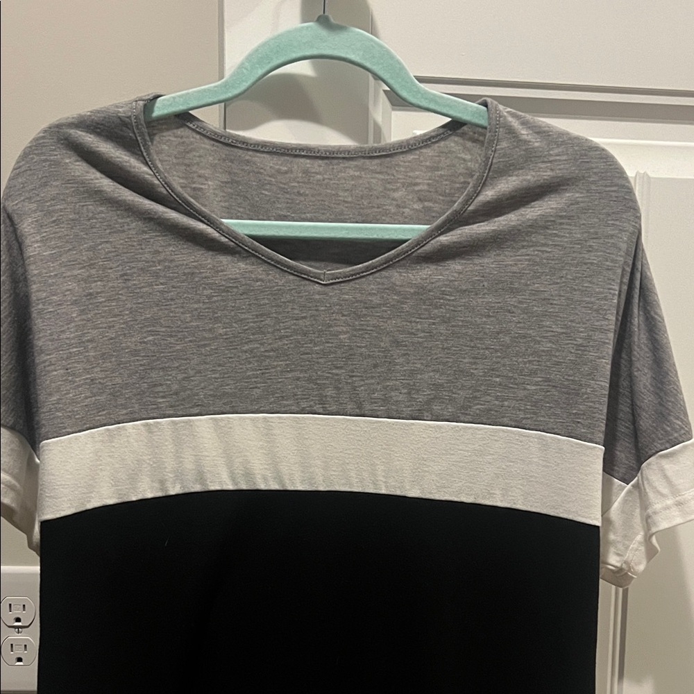 Gray and Black Colorblock Women's Top